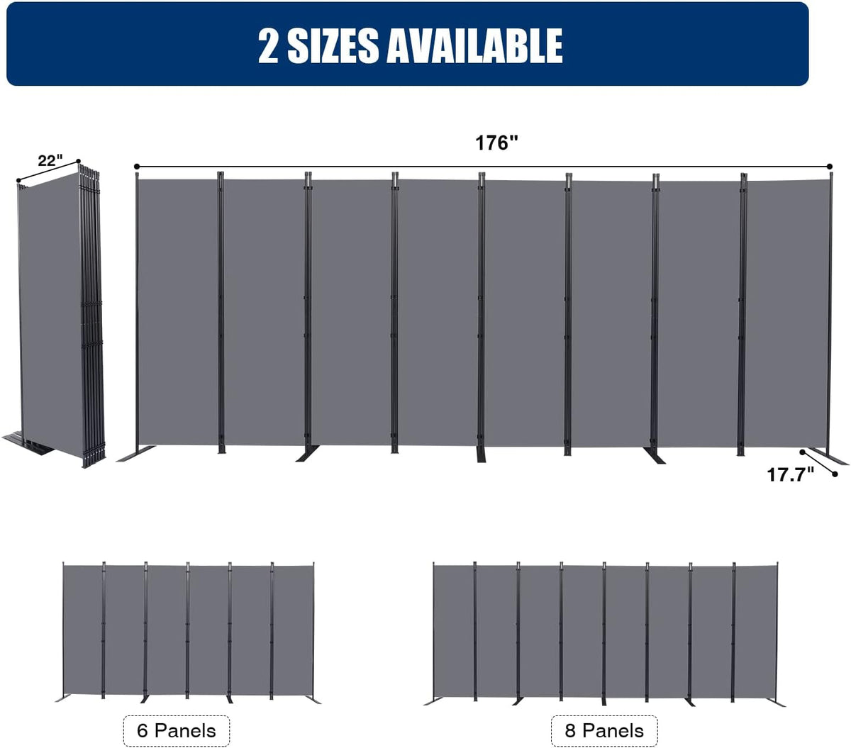 Room Divider and Folding Privacy Screens， 8 Panel Wide Room Divider Wall Screen for Room Separtition, Partition Room Dividers Fabric Panel Wall Dividers Freestanding for Office, Bedroom, Studio Dorm