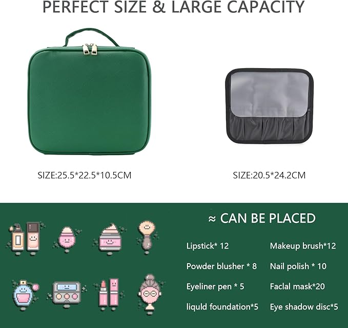 Makeup Bag with Led Mirror, Travel Makeup Organizer with 3 Color Setting & 10X