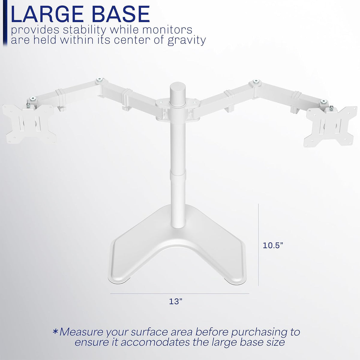 VIVO Dual LED LCD Monitor Mount, Free-Standing Desk Stand for 2 Screens up to 27 Inch, Fully Adjustable Arms with Max VESA 100x100mm, Extra Large Base, White, STAND-V002FW