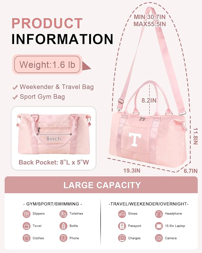 Initial Travel Duffel Bag Sports Gym Bag