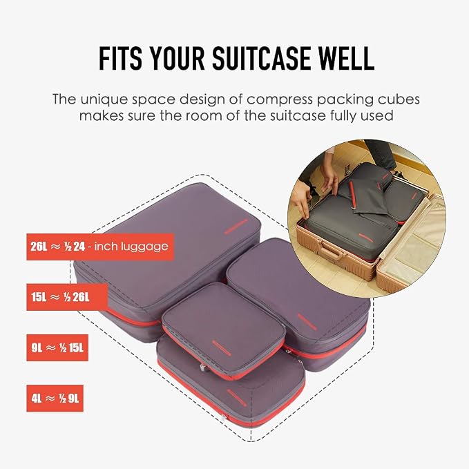 Bee Nesting Waterproof Compression Packing Cubes, Travel Packing organizers