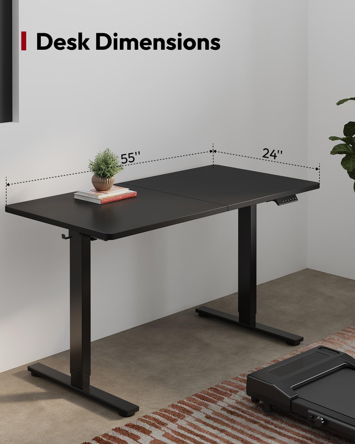 SANODESK Standing Desk Height Adjustable Electric Stand up Desk 55x24 Inches Sit Stand Home Office with Splice Board, Black Frame/Black Top