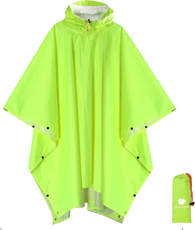 ANYOO Hooded Rain Poncho for Adults Waterproof Lightweight Rain Coat for Men