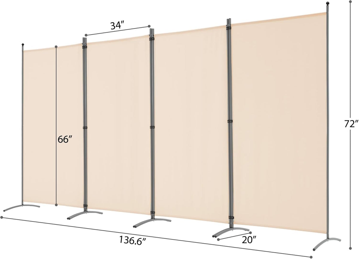 Spurgehom 4 Panel Room Divider Folding Privacy Screen, Freestanding Fabric Partition Portable Room Partition Wall Dividers for Home Office Room Restaurant, 136" W X 72" H (Beige)