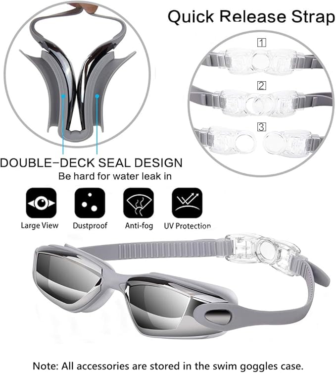 Swim Goggles Swimming Goggles No Leaking with Nose Clip, Earplugs, Swim Cap and Case for Men Women