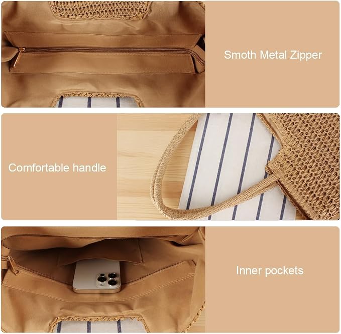 Straw Beach Bags for Women Woven Beach Tote Bag Casual Boho Large Shoulder