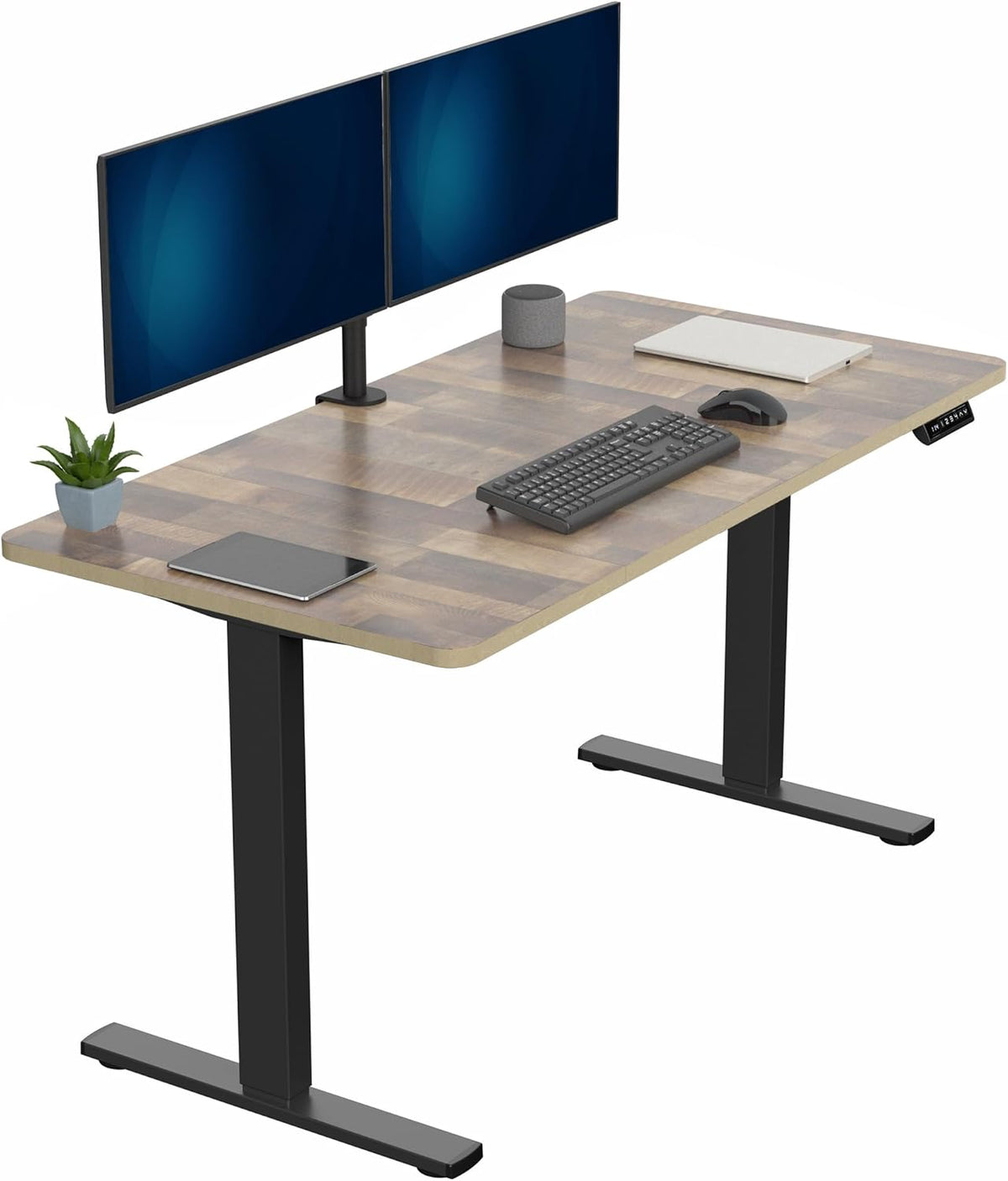 VIVO Electric 60 x 30 in Standing Desk, Memory Height Adjustment, 1B Series, Reclaimed Wood Top Black Frame, DESK-KIT-1B6P-30