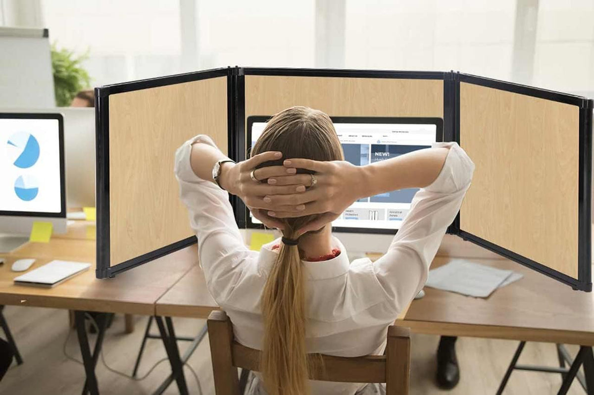Versare Folding Tabletop Display | 3-Panel Partition | Lightweight Portable Workspace Divider | Blue Spruce 78" x 36"