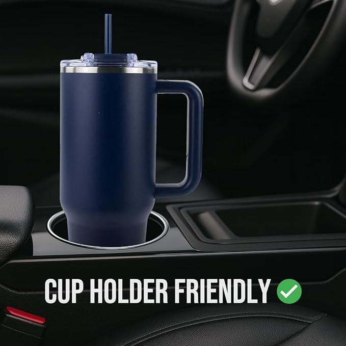 Hogg Big Swig 40 oz Tumbler with Handle and Straw - Navy Blue, 40oz Insulated Stainless Steel, Water Tumbler with Straw, Water Cup with Handle, Versatile Leak Proof Lid