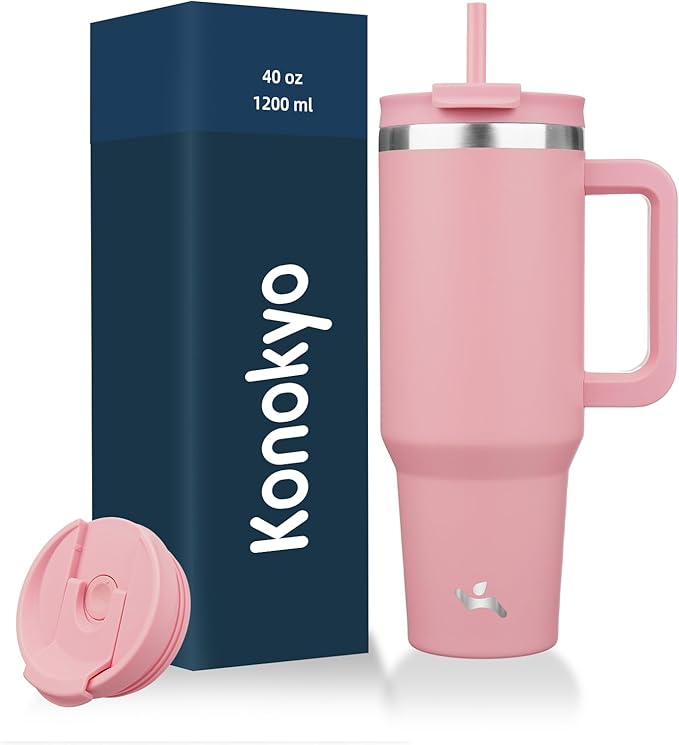 40 oz Tumbler with Handle and 2 Straws, 2 in 1 Lid Insulated Water Bottle