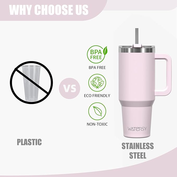 20 oz Tumbler with Handle,Tumbler with Lid and Straw,Double Wall Insulated Cup Stainless Steel Travel Mug(Cold for 34 Hours),Water Bottle for Iced Tea,Coffee,Cold Beverages(Rose Quartz)