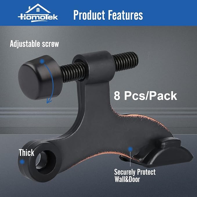 HOMOTEK 4 Pack Hinge Pin Oil Rubbed Bronze Door Stopper, Adjustable Deluxe