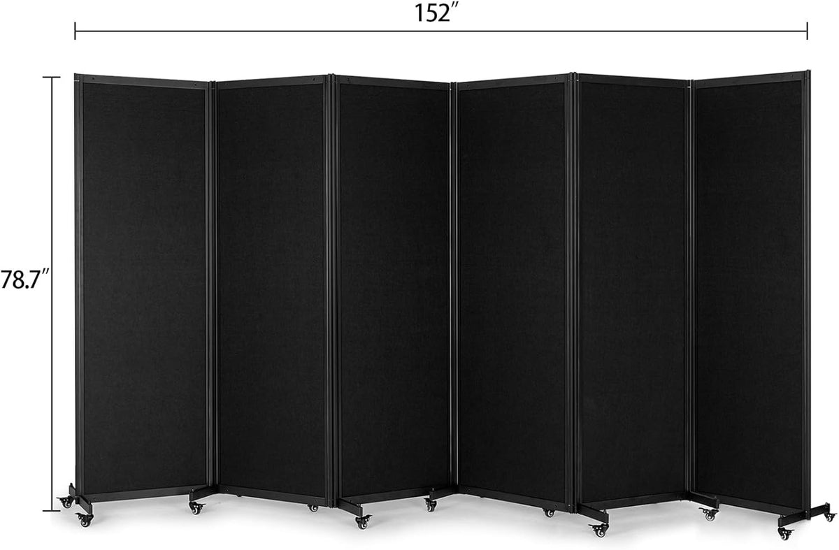Room Partition,Office Divider,Portable Commercial Screen Dividers,Privacy Partition Separator,Classroom School Dividers, 12'7"L* 6'7"H,6 Panel,Black