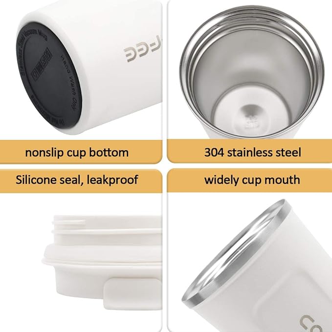 CS COSDDI 12 oz Stainless Steel Vacuum Insulated Tumbler - Coffee Travel Mug Spill Proof with Lid - Coffee Cup for Keep Hot/Ice Coffee,Tea and Beer (White)