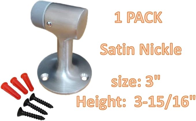 QCAA Solid Brass Door Stop, Satin NKL, 1 Pack, Made in Taiwan