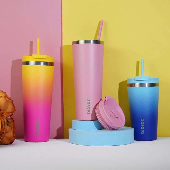 BJPKPK 18oz Tumbler With lid And Straw Stainless Steel Travel Coffee Mug Insulated Tumblers Cups,Light Pink