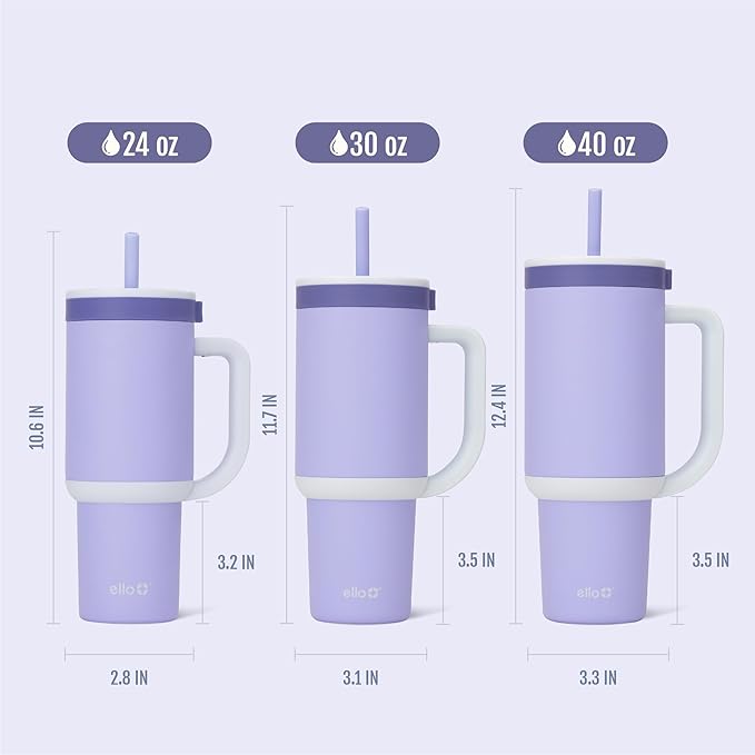 Ello Oasis 40 oz Tumbler with Handle & Retracting Straw | Reusable Insulated Stainless Steel Cup 100% Leakproof, Gifts for Teens Women Men | Keeps cold for 20 Hours, Cup Holder Friendly, Twilight