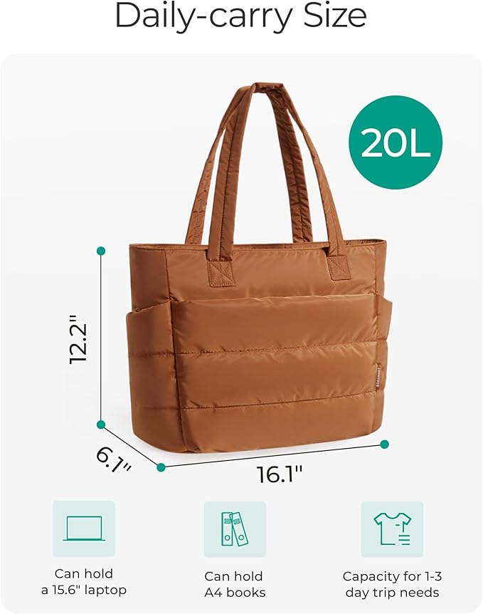 BAGSMART Tote Bag for Women, Lightweight Puffy Tote Bag