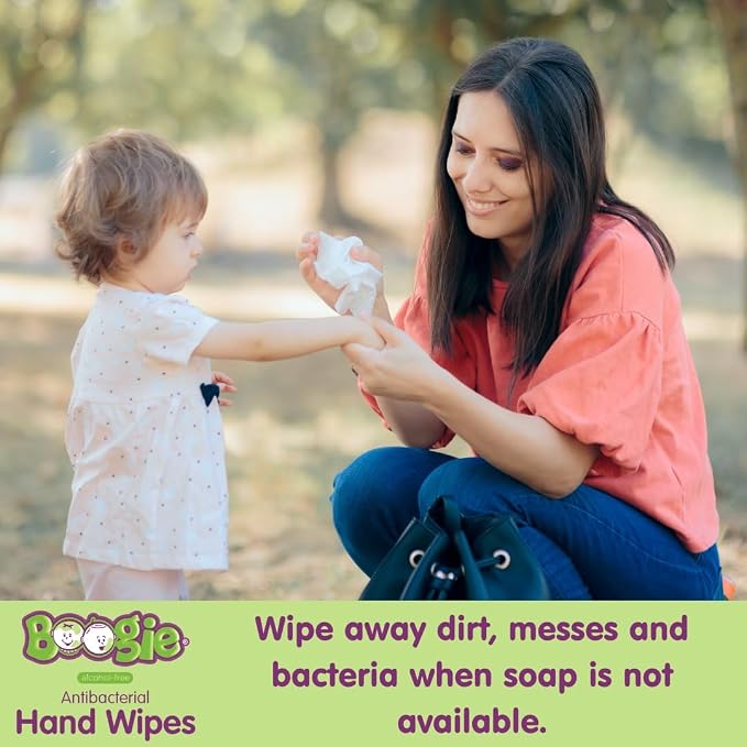 Antibacterial Hand Wipes by Boogie, Alcohol Free, Hypoallergenic and