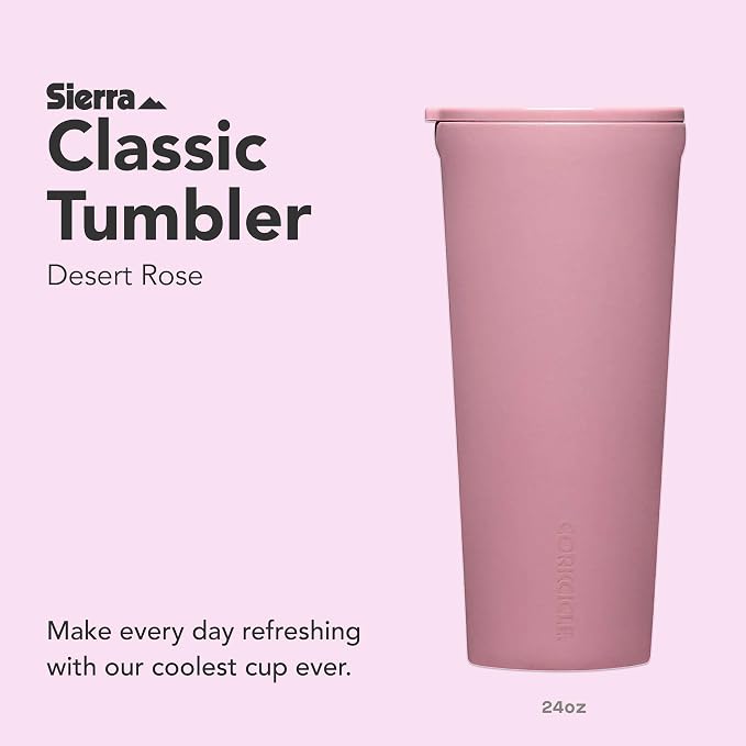 Corkcicle Classic Tumbler - Keeps Drinks Cold for 9 Hours & Hot for 3 - Triple-Insulated Stainless Steel - Holiday Tumbler Gift - 24 oz - Desert Rose
