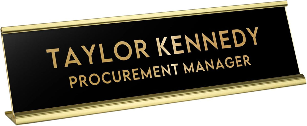Custom Engraved Desk Plate | Personalized with your Name and Title | Perfect Decor for Office, Business, or Home | Multiple Font and Color Options | 2x8" or 2x10" (Black w/Gold Letters, 2x8")