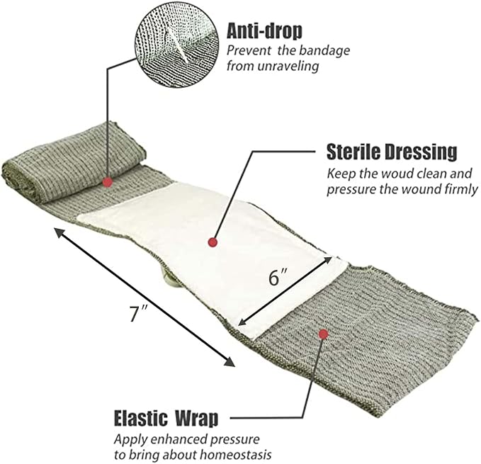 RHINO RESCUE 6" Israeli Style Emergency Bandage, Compression Trauma Wound