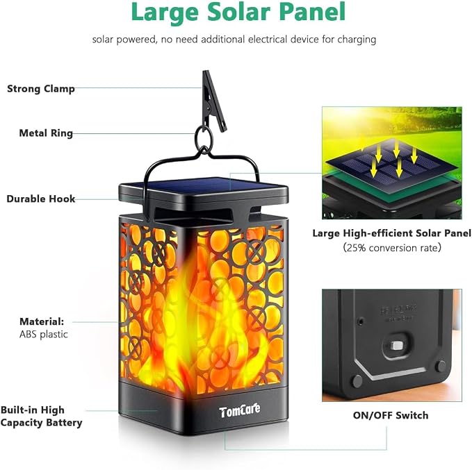 TomCare Solar Lanterns Outdoor Upgraded Flickering Flame Waterproof Hanging