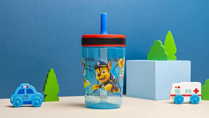 Zak Designs Kelso Tumbler 15 oz Set (Paw Patrol - Chase & Marshall 2pc Set) Toddlers Cups Leak-Proof Screw-On Lid with Straw Made of Durable Plastic and Silicone, Perfect Cup for Kids
