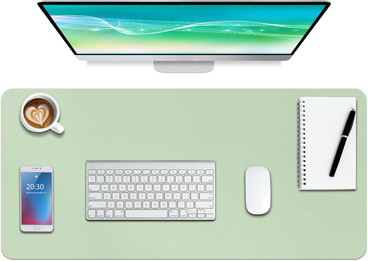 Boutilon Leather Desk Pad Protector,Non-Slip Mouse Pad,Laptop Desk Pad,Office Mouse Mat,Waterproof Leather Desk Blotter,Desk Writing Pad for Office and Home (S-Green,24"x 14")