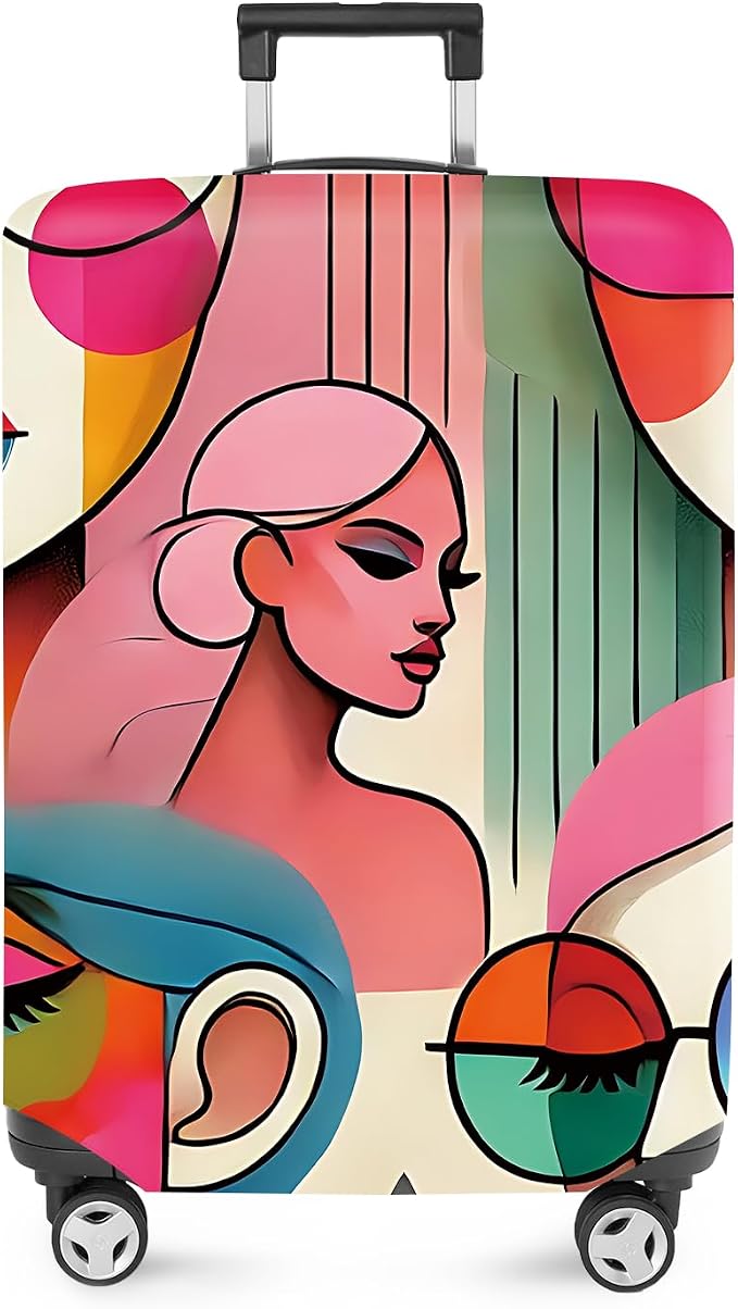 ANNA QUEEN Modern Art Fashion Luggage Cover, Stylish Abstract Woman Suitcase