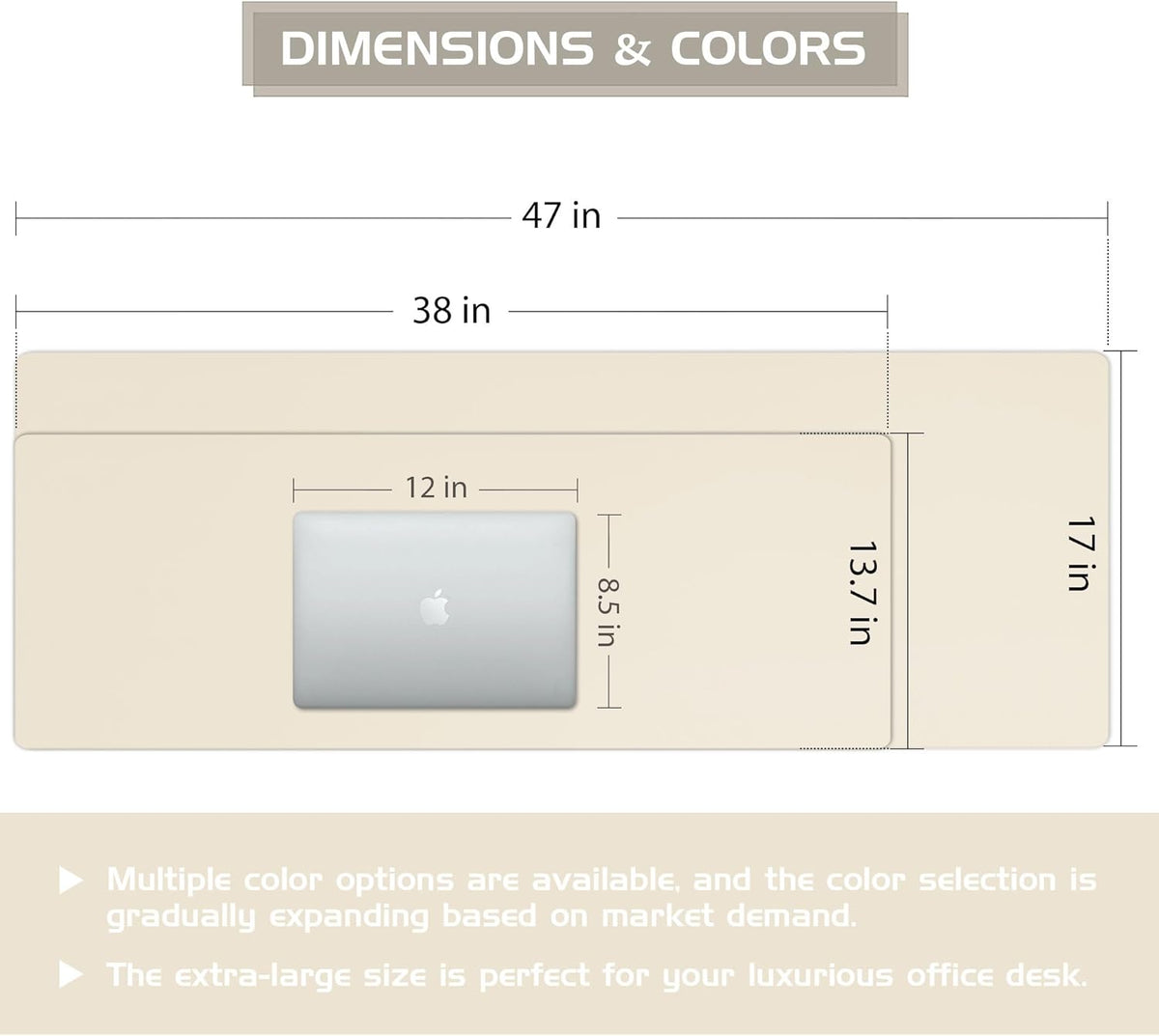 Aothia Leather Desk Pad Protector - Large Mouse Pad, Office Mat, Non-Slip PU Leather Blotter, Laptop Desk Pad, Waterproof Writing Pad for Office and Home (Beige, 38" x 13.7")