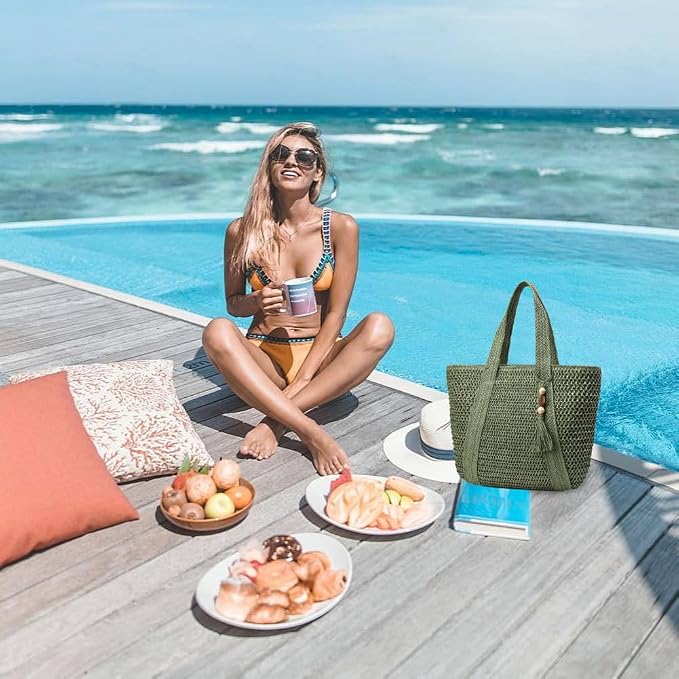 Straw Beach Bags for Women Woven Beach Tote Bag Casual Boho Large Shoulder