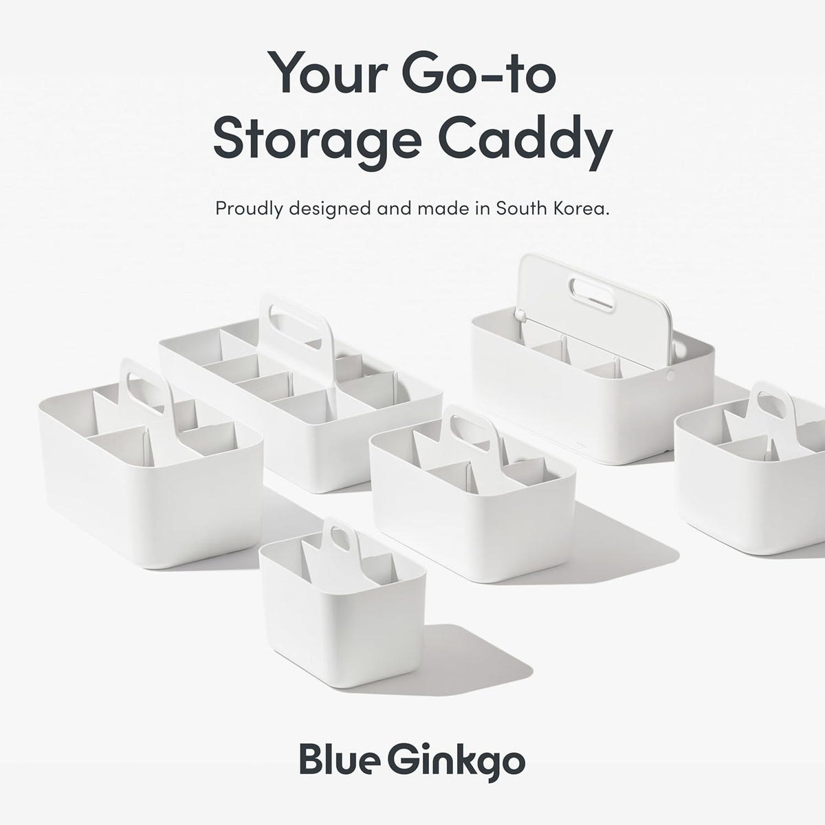 BLUE GINKGO Stackable Organizer Caddy – Korean-Made Portable Tote for Bathroom, Office, Crafts, or School Supplies (Rectangle, White)