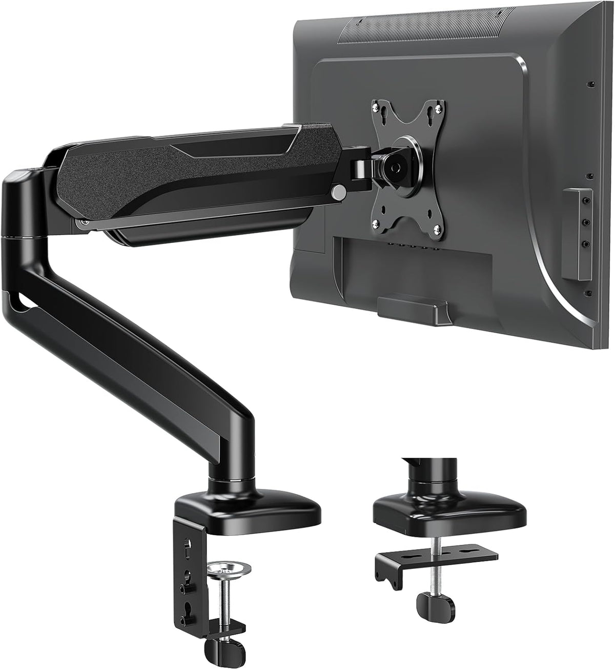MOUNTUP Single Monitor Desk Mount, Adjustable Gas Spring Monitor Arm Support Max 32 Inch Screen, Computer Monitors Stand with Clamp/Grommet Mounting Base, VESA Mounts Fit 4.4-17.6lbs Computer, Black