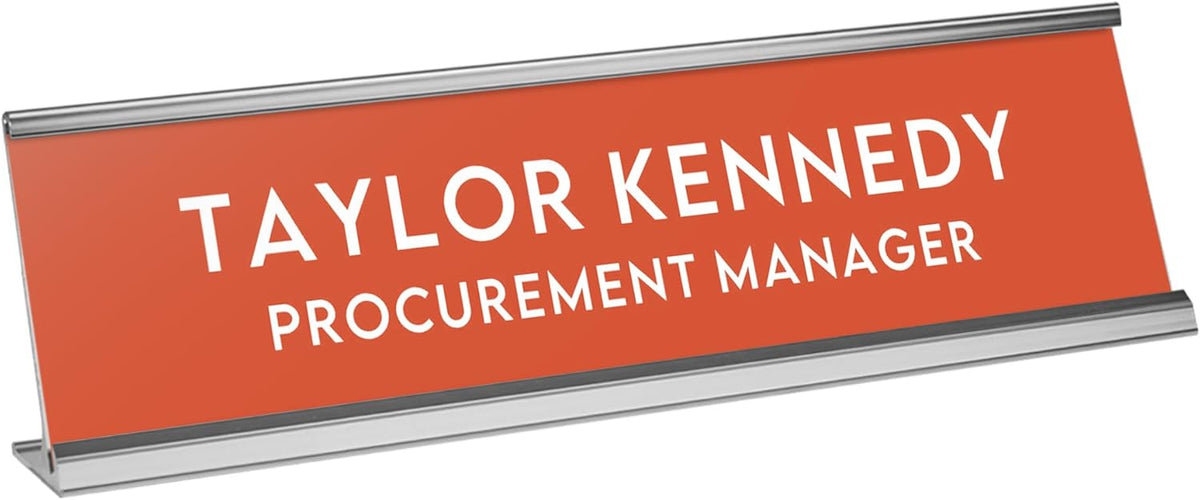 Custom Engraved Desk Plate | Personalized with your Name and Title | Perfect Decor for Office, Business, or Home | Multiple Font and Color Options | 2x8" or 2x10" (Orange w/White Letters, 2x8")