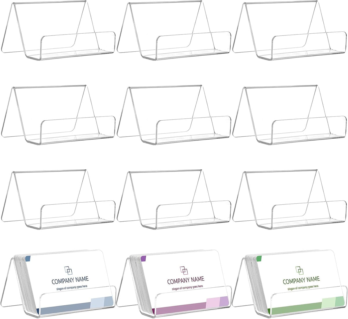 Hedume 12 Pack Business Card Holder for Desk, Office Acrylic Business Card Table Top Display Holders, Clear Name Card Holder Stand, Capacity: 50 Cards