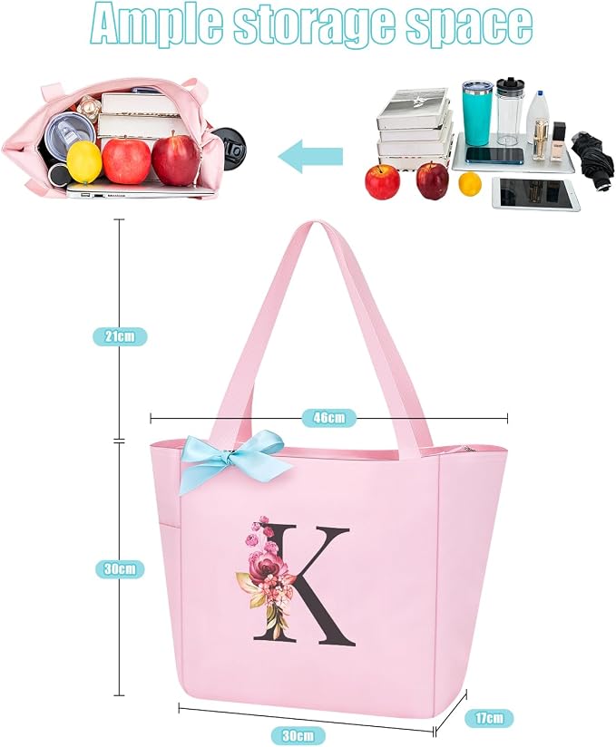 Vavabox Tote Bag, A-Z Initial Monogrammed Waterproof Tote Bag, Bridesmaid Gifts