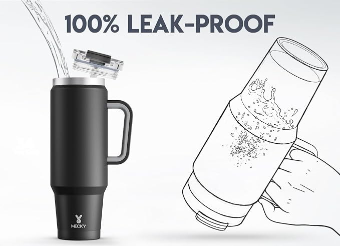 Meoky 40 oz Tumbler with Handle and Straw, Insulated Tumbler with Lid and Straw, Stainless Steel Travel Mug, Keeps Cold for 34 Hours, 100% Leak Proof, Fits in Car Cup Holder (Night)