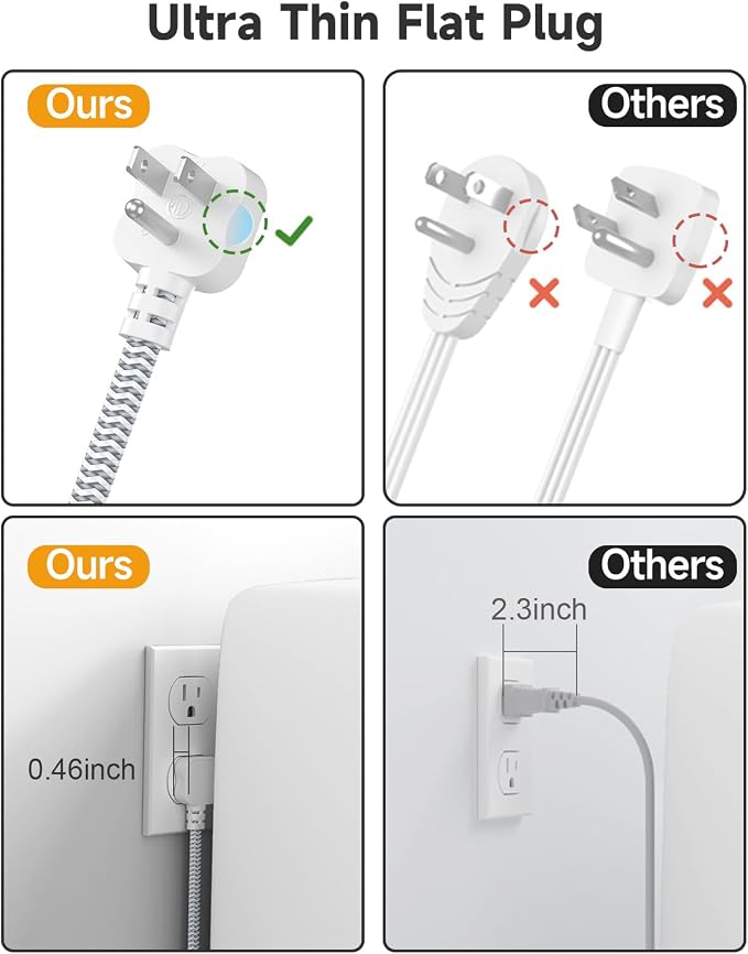 Short Extension Cord 1 Ft- 6 USB Travel Power Strip