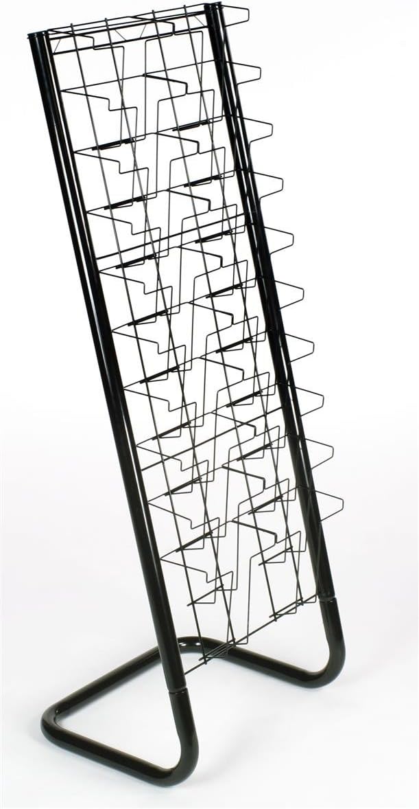 Displays2go 57" Floor-Standing Wire Magazine Rack, 20 Pockets, Tiered Design - Black