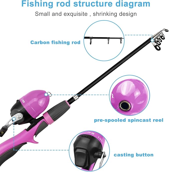Urban Deco Kids Fishing Pole Set Portable Telescopic Kids Fishing Rod and Reel