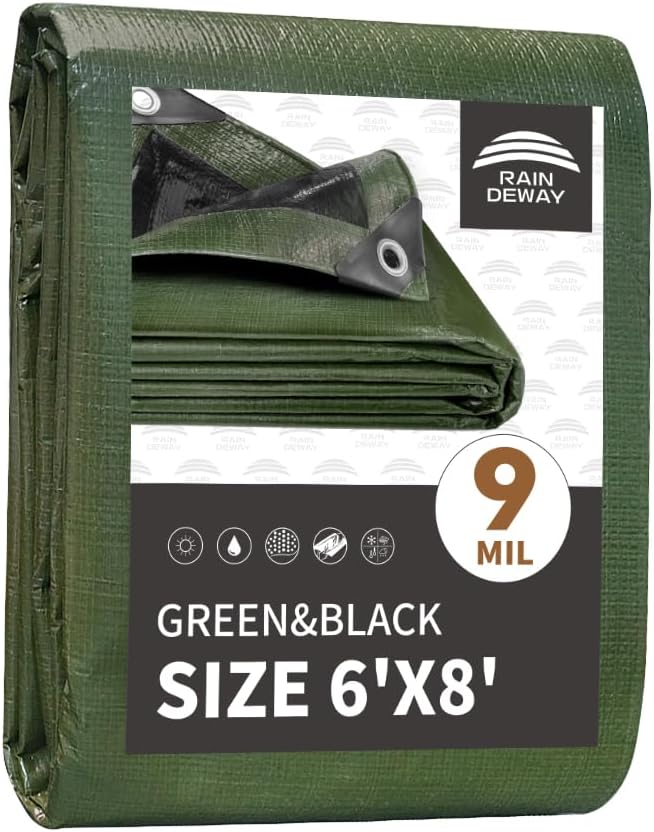 6x8 Feet Tarp Waterproof, Small Tarps, 9Mil Thick, Finished Size Tarps