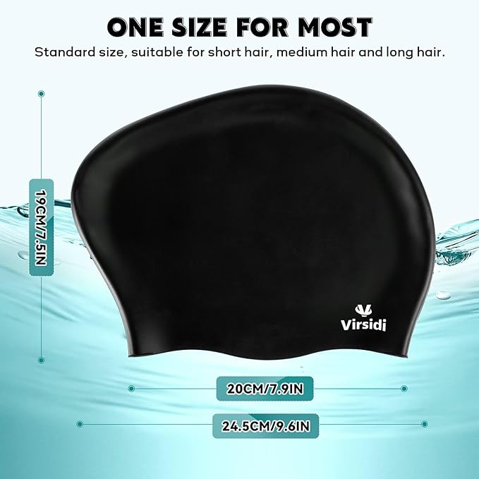2 Pack Swim Cap for Women Men Adult, Silicone Swimming Caps for Short Long Hair, Waterproof Swim Hats Bathing Caps to Keep Hair Dry with Nose Clip and Earplugs