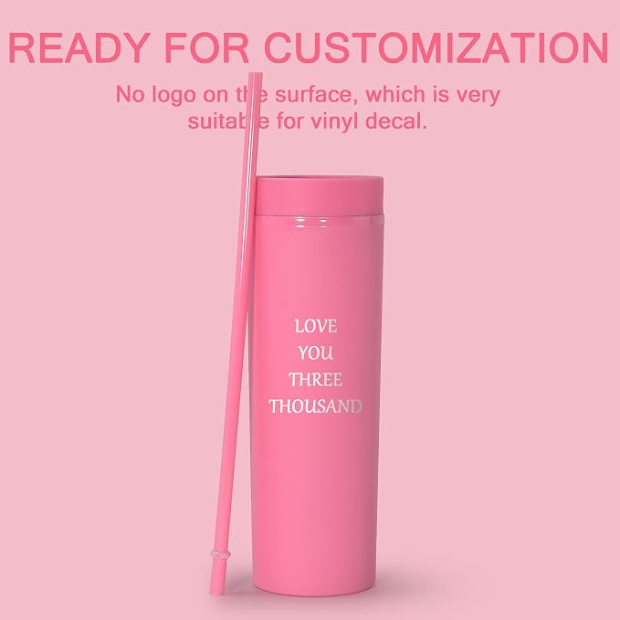 sweet grain Skinny Tumblers with Lids and Straws(6 Pack) - 16oz Matte Pastel Colored Skinny Acrylic Tumblers, Double Wall Plastic Tall Skinny Tumblers Bulk for Cold Hot Drinks - Pink