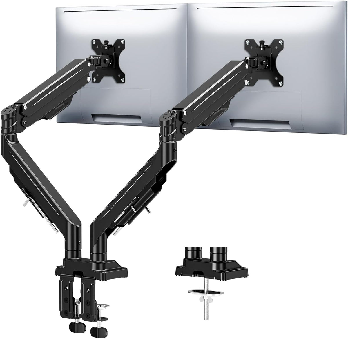 MOUNTUP Dual Monitor Stand for Max 43 inch Screens, Ultrawide Monitor Arm Height Adjustable, Heavy Duty Dual Monitor Mount, Full Motion Premium Gas Spring Arm, Holds 2.2 to 33 lbs, VESA Desk Mount