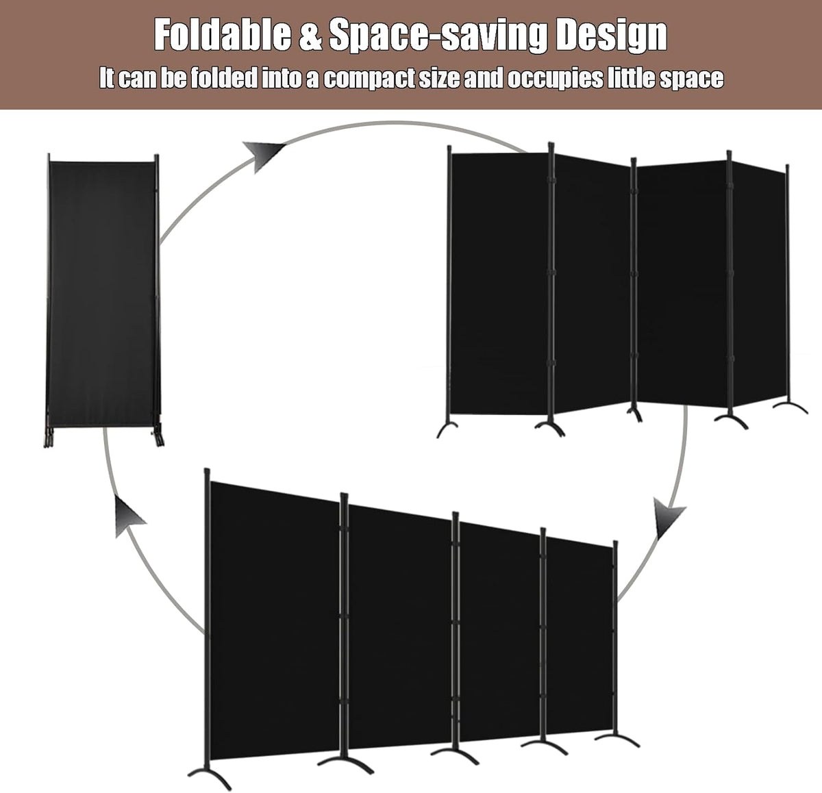 Room Divider 4 Pane 88''W Partition Room Dividers and Folding Privacy Screens Wall Divider for Room Separation, Freestanding Fabric Room Divider Panel