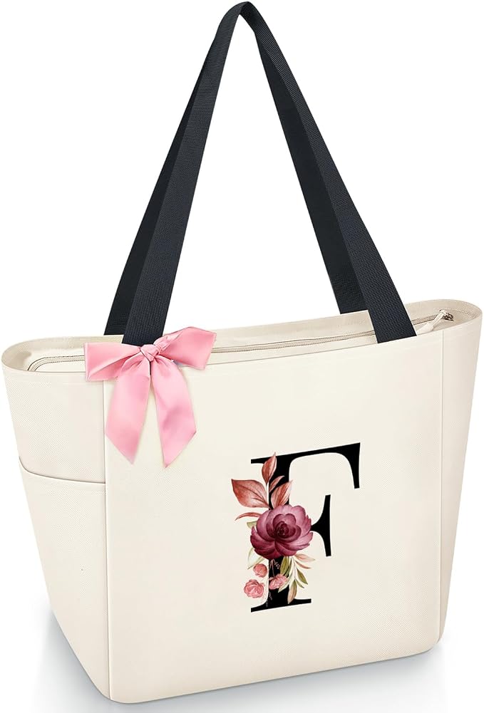 Vavabox Tote Bag, A-Z Initial Monogrammed Waterproof Tote Bag, Bridesmaid Gifts