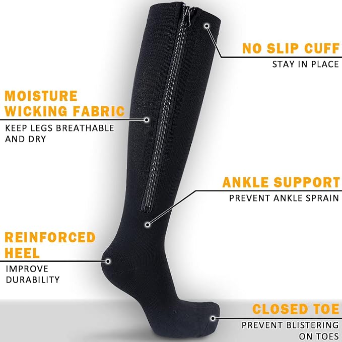 CASMON 2 Pairs Zipper Compression Socks