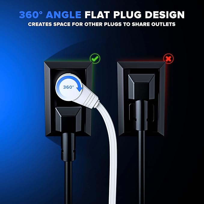 Maximm Cable 15 Ft 360° Rotating Flat Plug Extension Cord/Wire, 16 AWG Multi 3