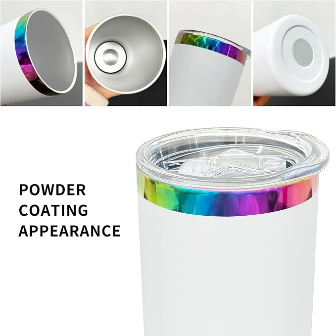 20 oz Skinny Tumblers Stainless Steel Tumbler with Lid and Straw Double Wall Vacuum Insulated Coffee Mug 20oz Powder Coated Cup for Hot and Cold Drinks(White,1 pack)